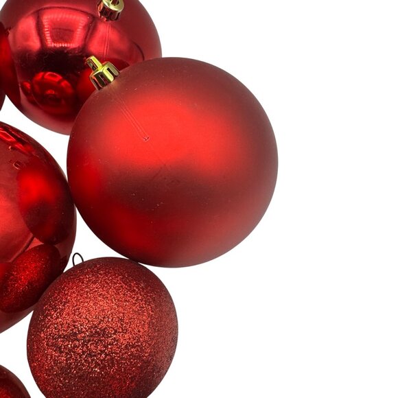 Red Shatterproof Christmas Ornaments Set Of 15 Glossy & Glitter Finish - Picture 4 of 6